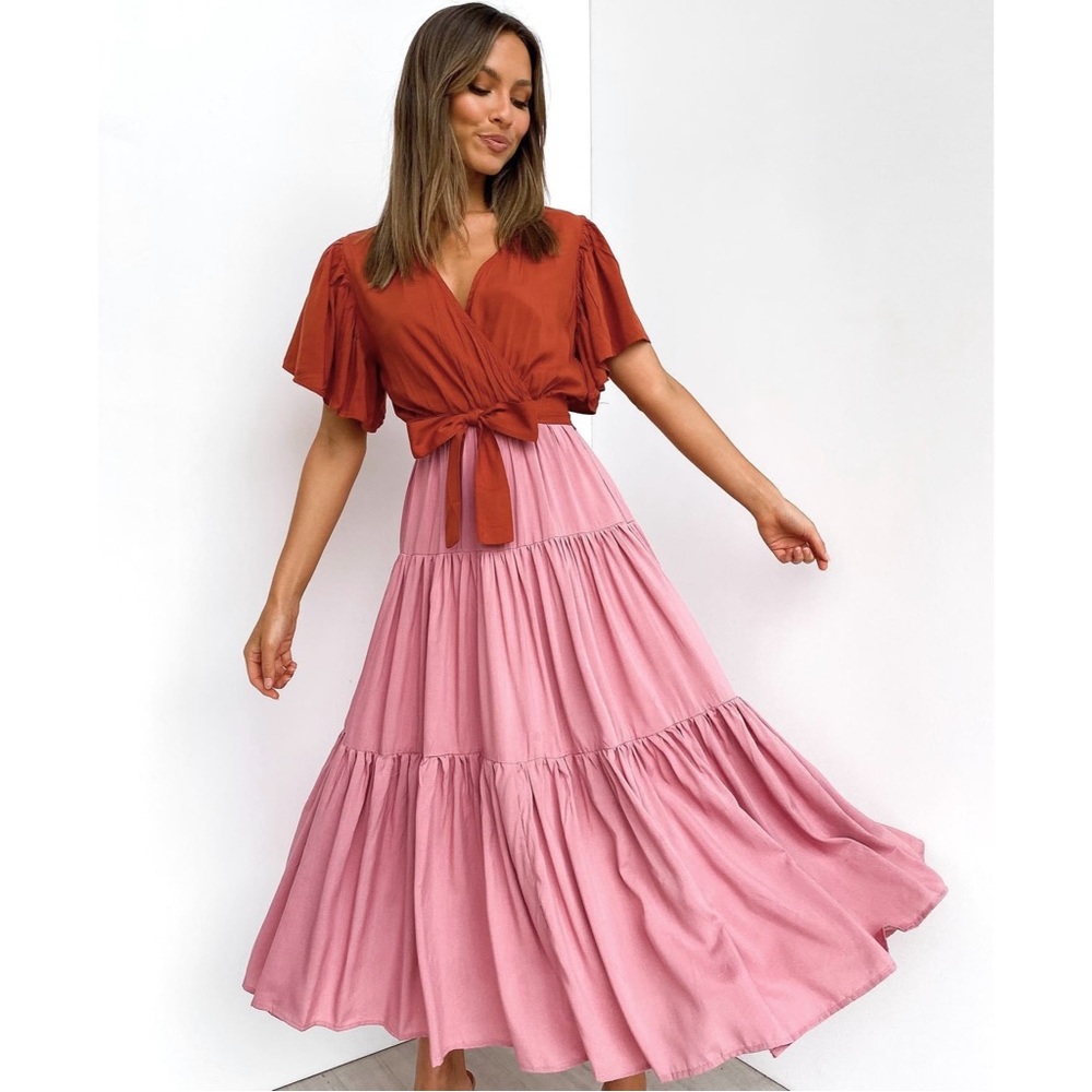 Petal & Pup Babis V Neck Short Sleeve Maxi Wrap Dress in Blush - Size 2